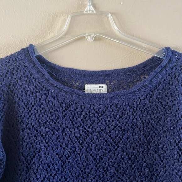L.A. Hearts Sweater Blue Open Weave Navy Size M/L Long Sleeves Crew Neck - Picture 2 of 14